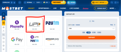 How to deposit onm mostbet using UPI